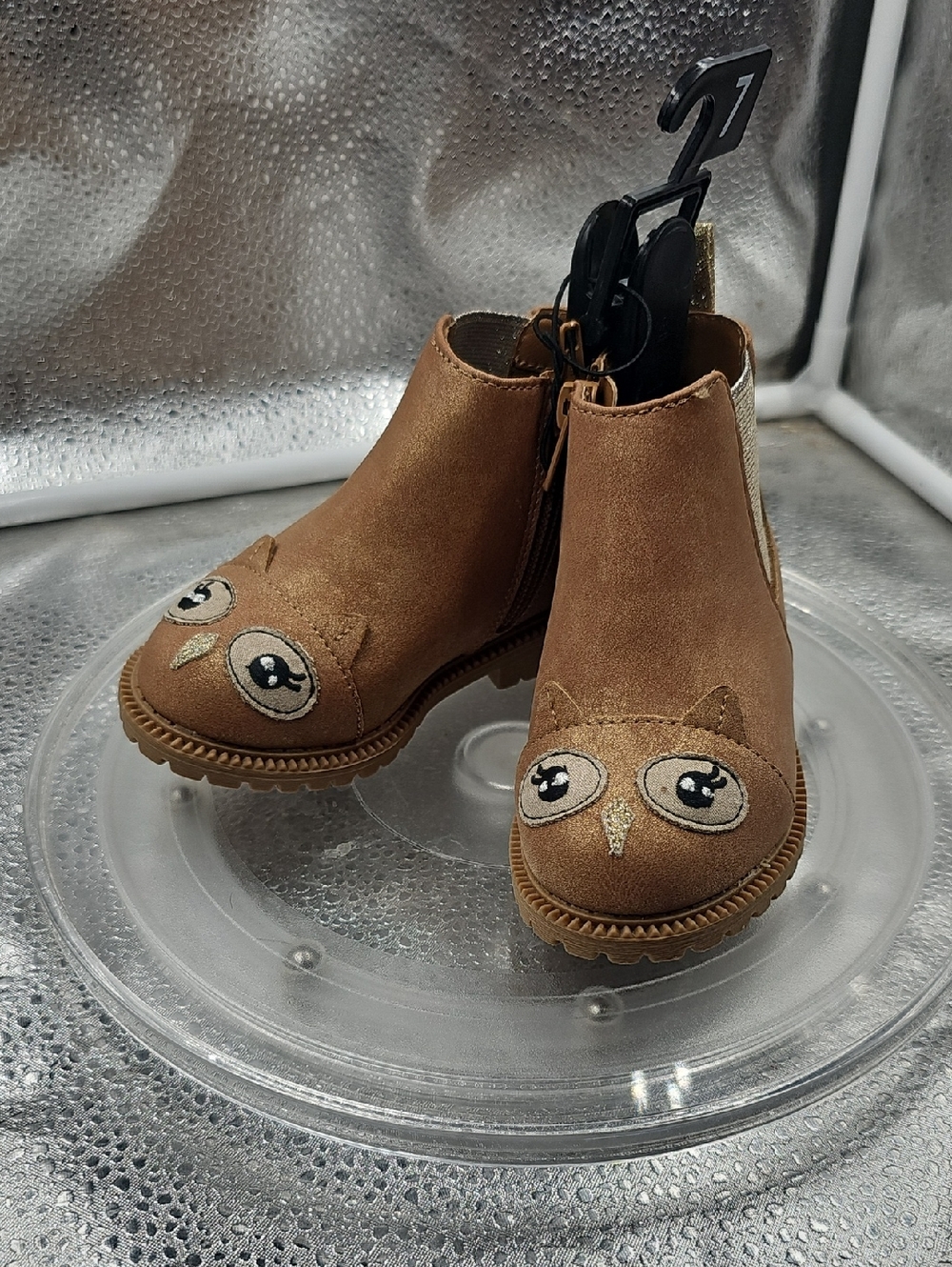S Tan Wonder Nation Owl Designed Boots Size 7, NWT